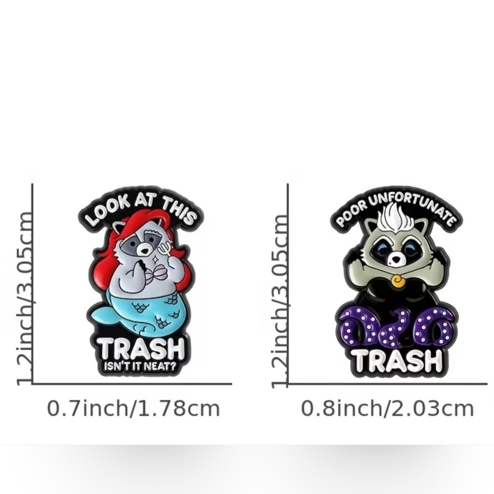 3pc Themed Bundle - Ocean Coin Purse & 2 Raccoon Pins - Mermaid Ursula Funny - Picture 3 of 3